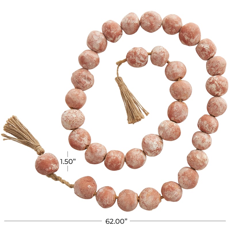 Ceramic Handmade Round Intricately Shaped Large Distressed Beaded Garland with Tassel
