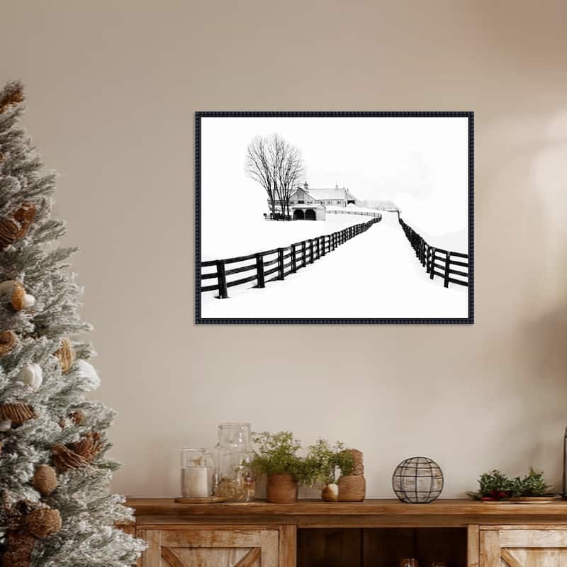 Winter Horse Barn by Jasmine (30 x 23 in.), Framed Canvas Wall Art Print - Sylvie Beaded Black