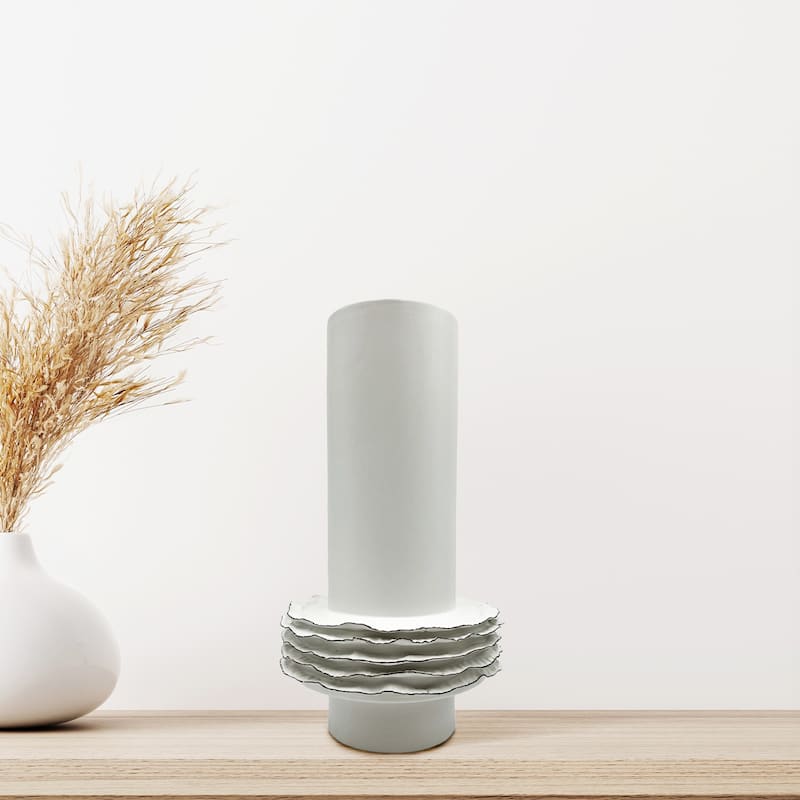 14 Inch Tall Modern White Ceramic Vase