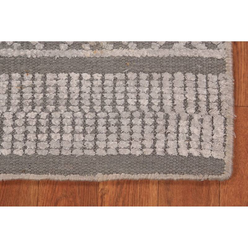 Geometric Moroccan Oriental Foyer Rug Handmade Grey Wool Carpet - 2'0"x 3'0"