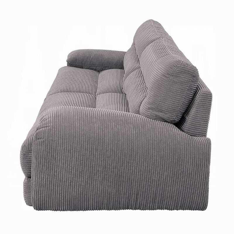 Enzo Sofa, Rolled Cushioned Armrests, Modern Gray Corduroy Upholstery