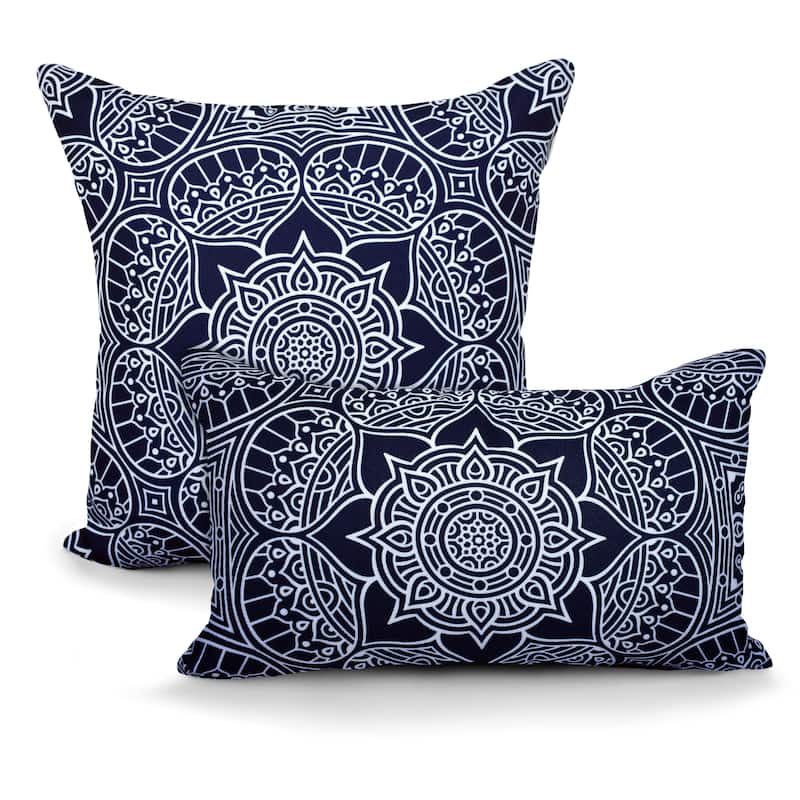 Decorative Indoor/Outdoor Reversible Throw Pillows with Insert (Set of 2) - Navy
