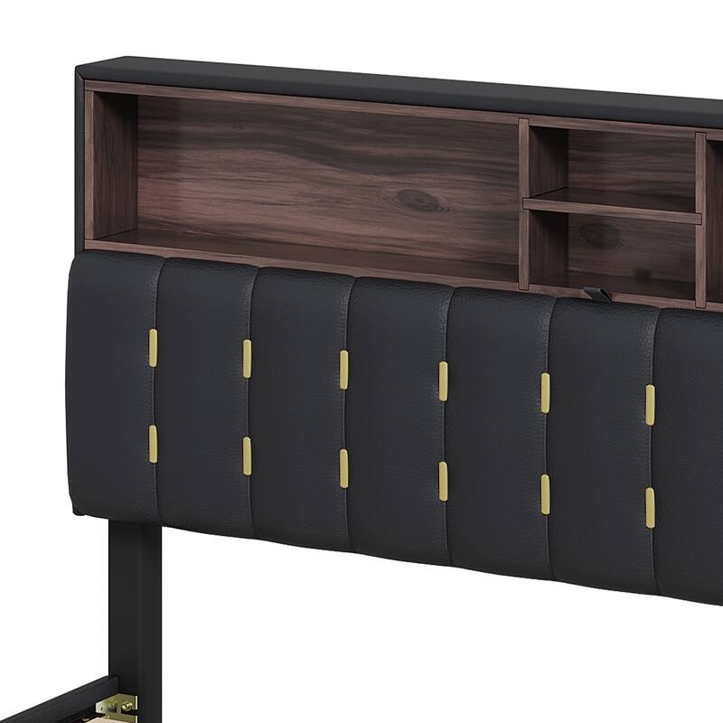 Moasis King Black Floating Bed Frame Upholstered Platform Bed with RGB LED Lighting