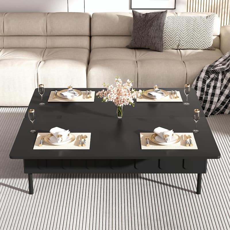 Lift-Top Coffee Table with 2 Drawers - Black