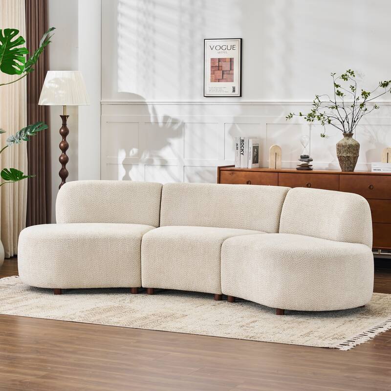 Christopher Knight Home - 110-Inch Cloud Moderne Upholstered Curved Modular Sectional Sofa Boucle Armless - Beige+Walnut
