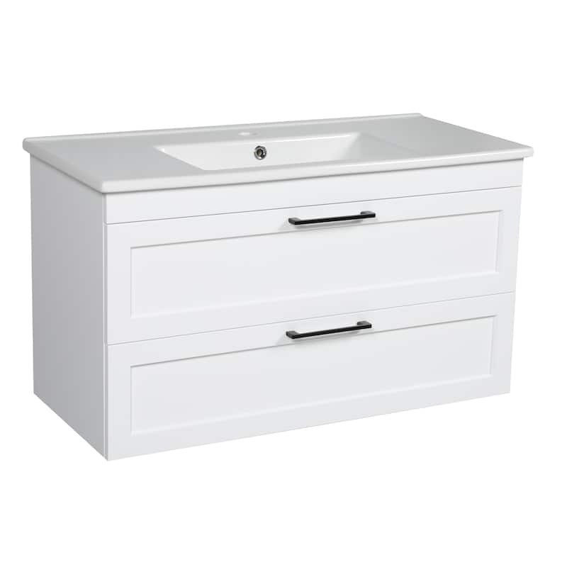 Modern Wall-Mounted Bathroom Vanity with Washbasin Palm Beach White High Gloss Non-Toxic MDF-26"-Diamond 40" - White - 40" - High Gloss