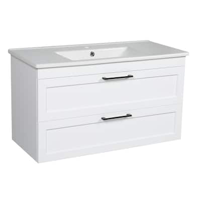 Modern Wall-Mounted Bathroom Vanity with Washbasin Palm Beach White High Gloss Non-Toxic MDF-26"-Omega R-line 32"