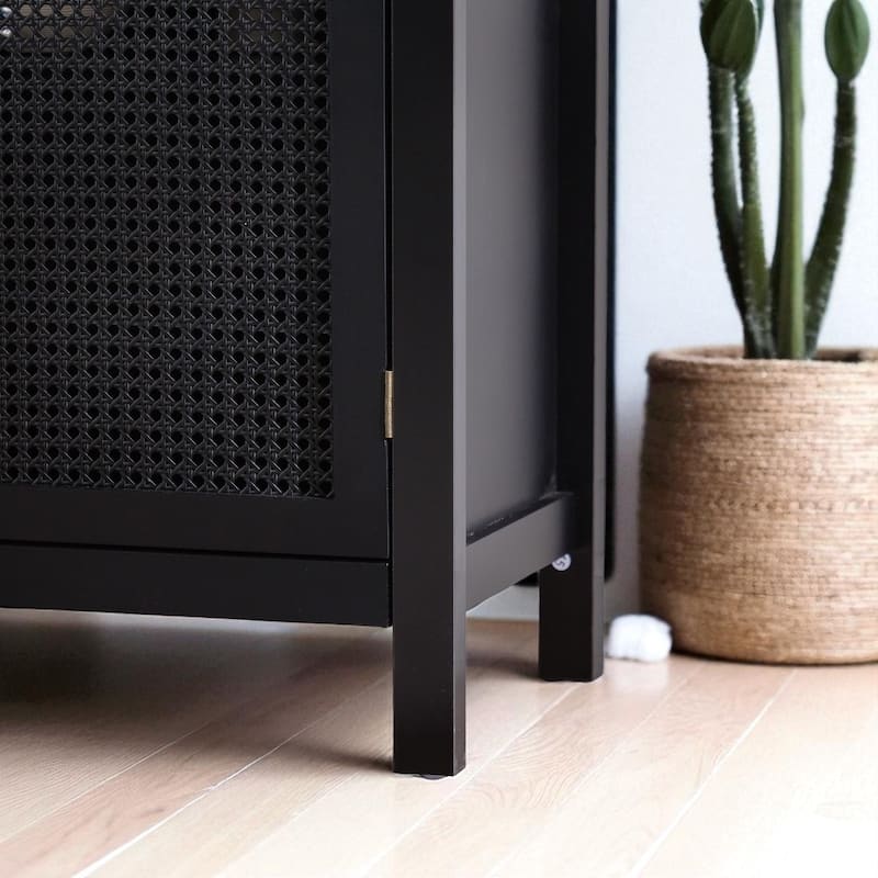 Modern Rattan Accent Cabinet with Arched Doors, 29" Buffet Storage Cabinet with Adjustable Shelf for Entryway or Kitchen