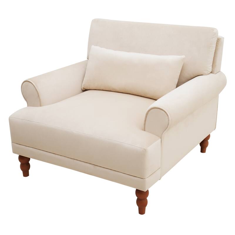 Accent chair, Elegant Circular Armrests, Ergonomic Lumbar Support, Vintage Roman Column Legs, for Living room,Bedroom