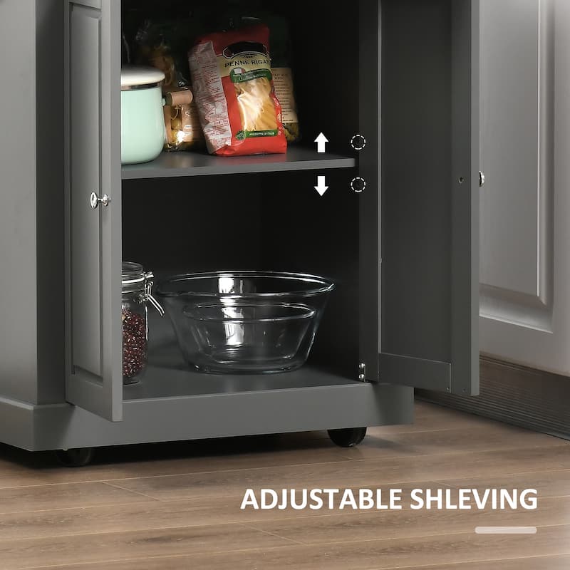 HOMCOM Rolling Kitchen Island Cart, Portable Serving Trolley Table with Drawer, Adjustable Shelf and 2 Towel Racks