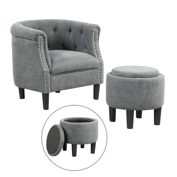 slide 2 of 10, Costway Modern Accent Chair with Ottoman Armchair Barrel Sofa Chair - See Details See Details - Grey