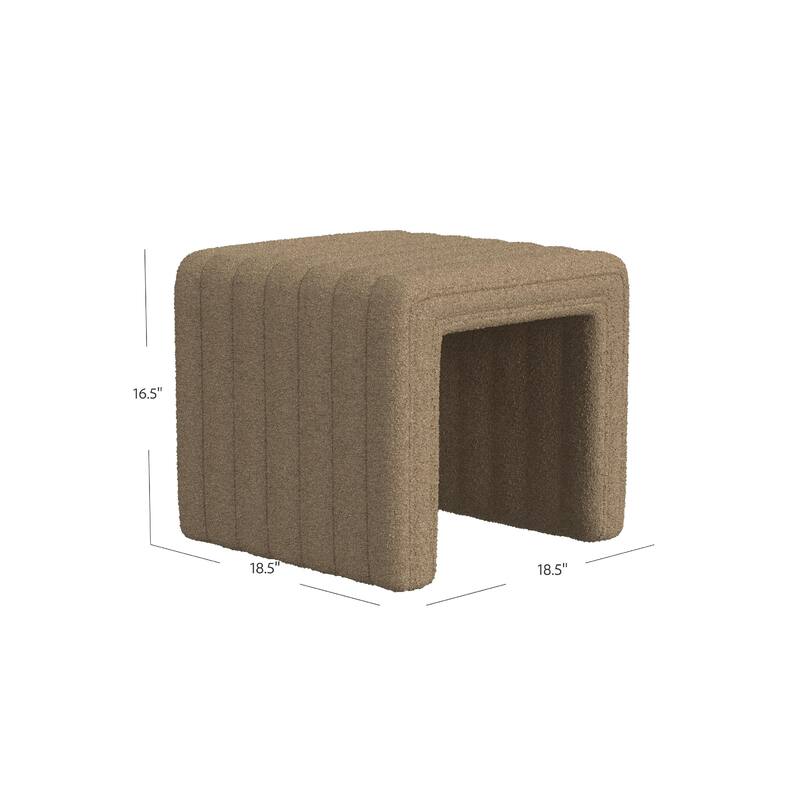Ada Footstool Ottoman, Channel Tufted Taupe Brown Boucle, 19 Inch