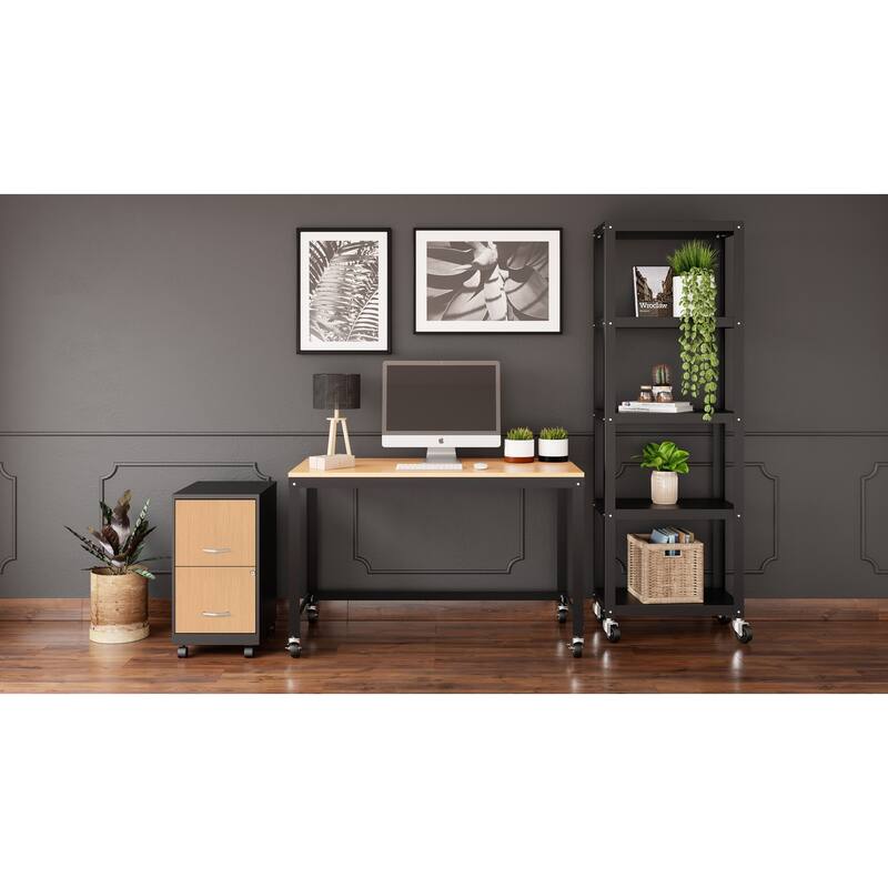 Space Solutions Home Office Natural Wood Finish Desk and Storage Set