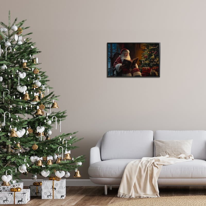 Stupell Santa Reading by Tree Framed Giclee Art Design By Imagine It Images