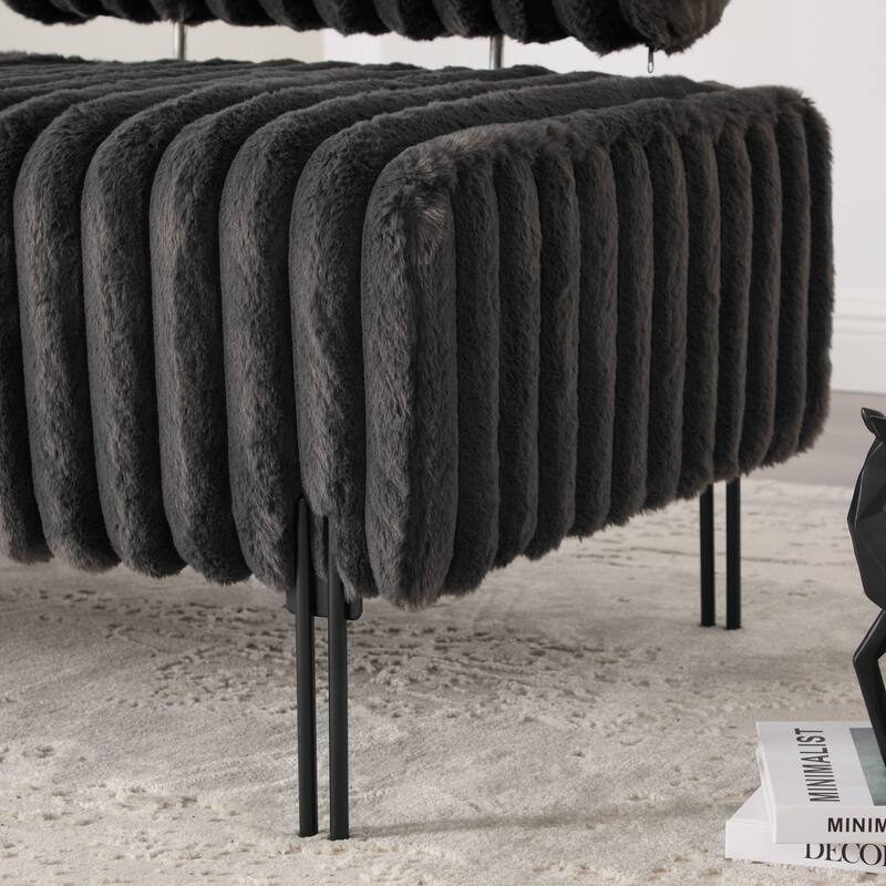 49.6"W Oversized Modern Upholstered Bench Ottoman with Metal Legs