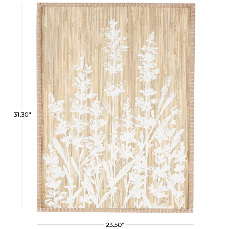 Wood Floral Textured Home Wall Decor with White Painted Accents and Beaded Frame - Cream - Roche River Decor