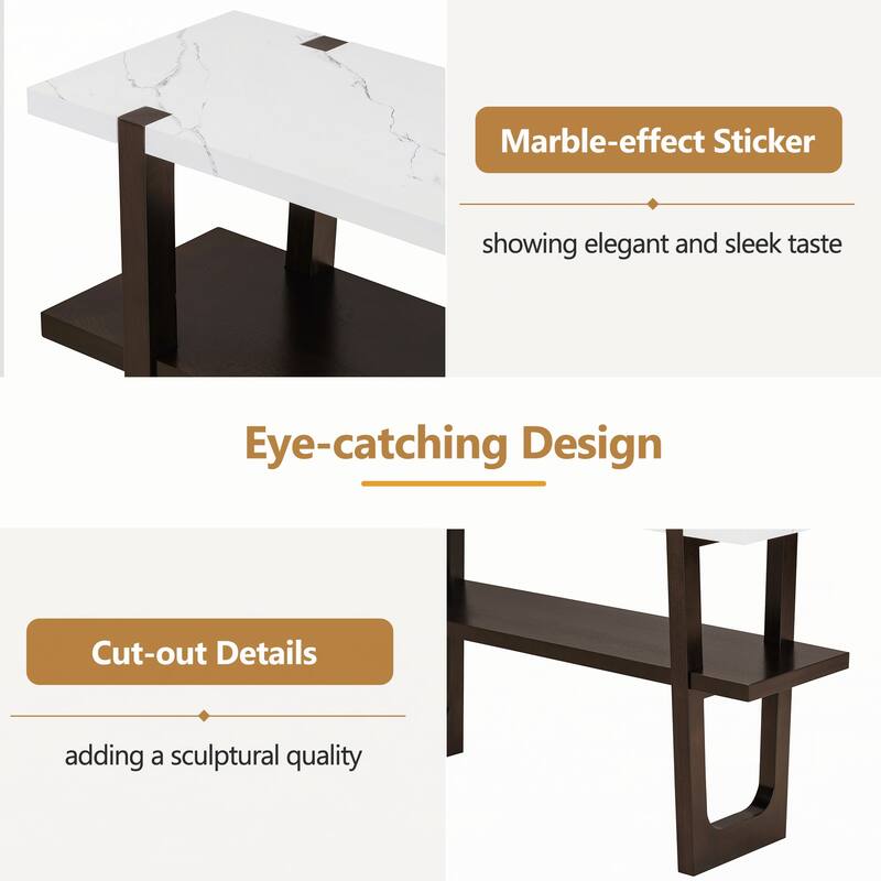 Narrow Console Table with Marble-Effect Top(Espresso)