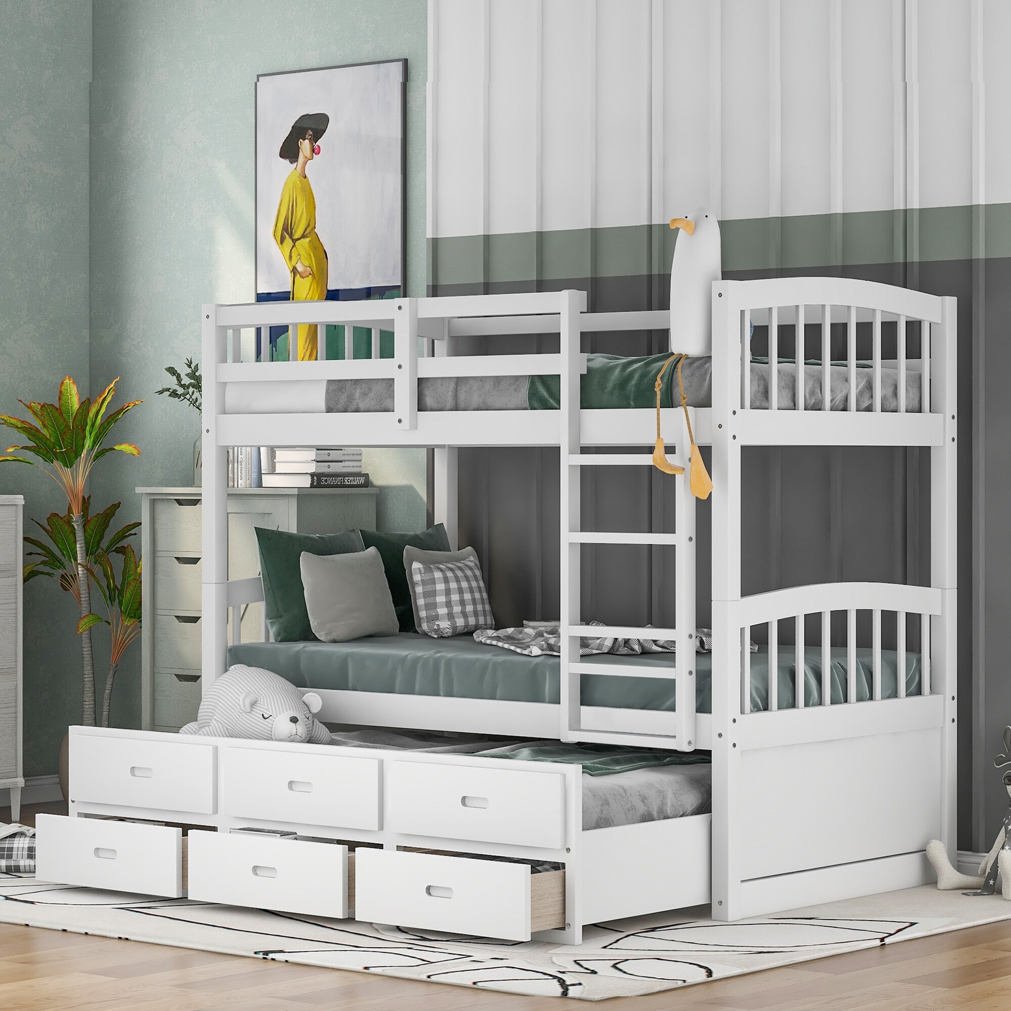 Twin over twin bunk bed sales with trundle and storage drawers