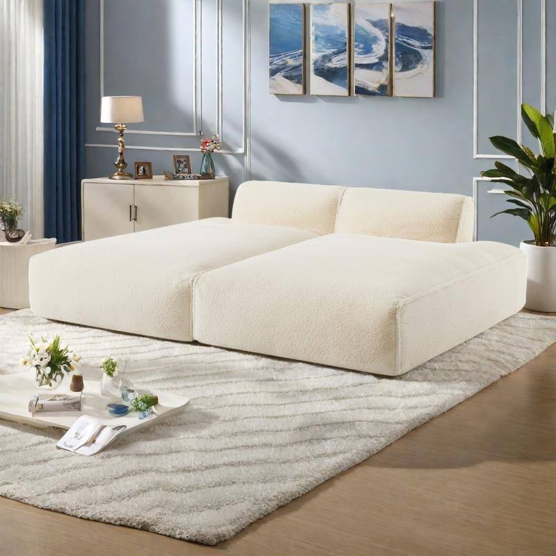 90" Plush Fabric Modular Sectional Sofa with High-Density Foam & Pocket Springs,and 2-Piece Fully Compressed Design - Beige