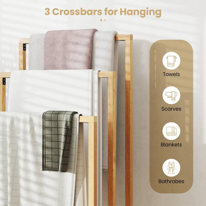 Gymax 3-Tier Freestanding Towel Rack w/ 3 Hanging Crossbars for