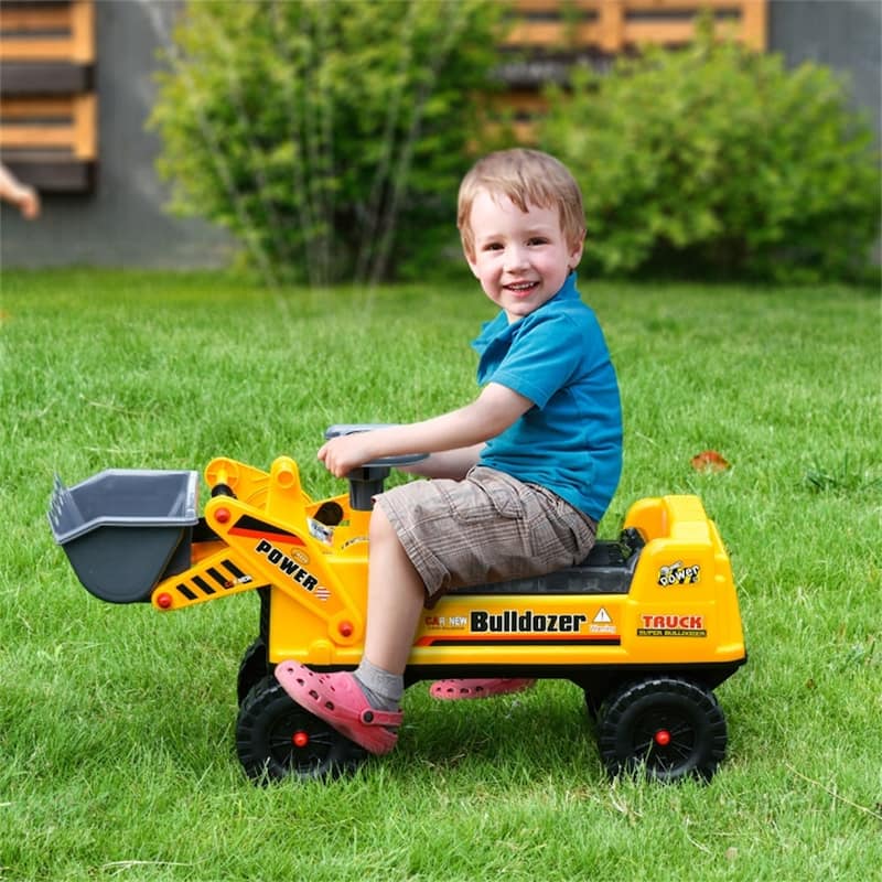 Kids Bulldozer Ride-On Vehicle with Under-Seat Storage Controllable Bucket and Safe Wheels - 27.5" L x 10.25" W x 14.5" H