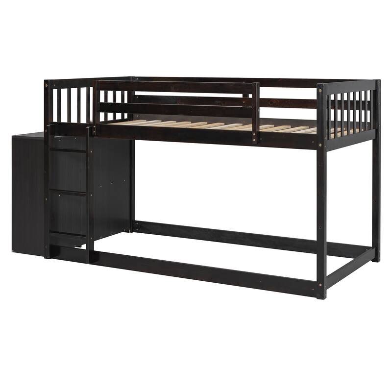 Twin Over Twin Bunk Bed with Storage Drawers and Shelves for Kids