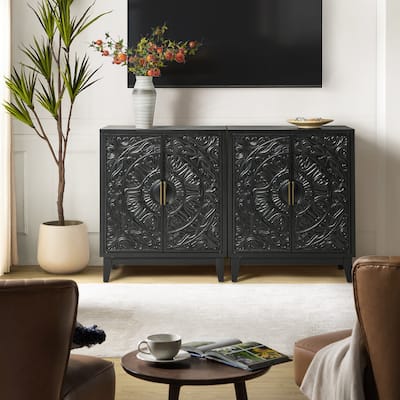 Thea 30''W Traditional Distressed Finish Accent Cabinet with Hidden Drawer Set of 2 by HULALA HOME