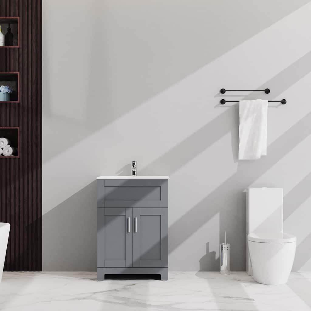 24 inches Freestanding Bathroom Vanity Set in Gray with Integrated Ceramic Sink