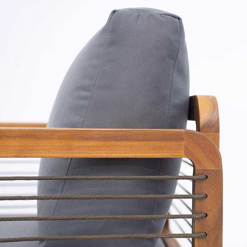 Scott Living - Talia Outdoor Modern Arm Chair with Grey Cushions and Solid Acacia Wood Frame
