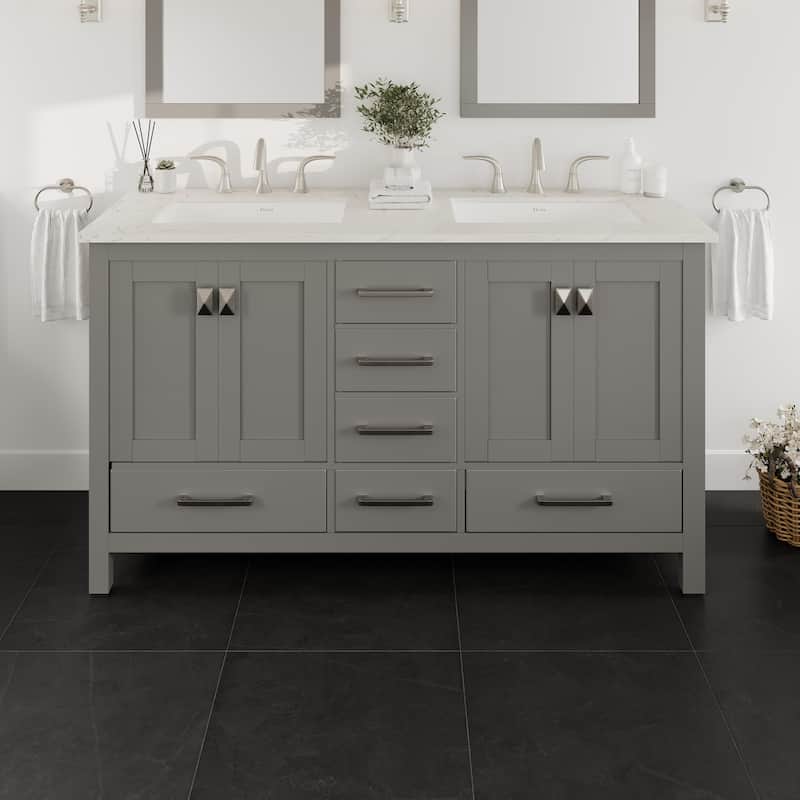Eviva Aberdeen 60"W DS Bath Vanity with Carrara Quartz Top