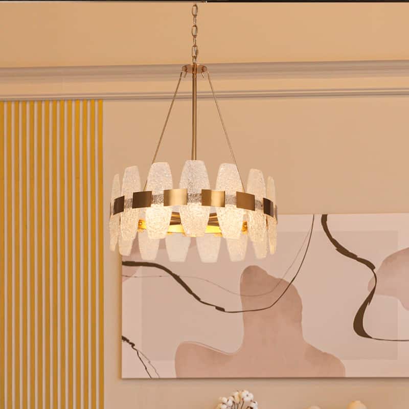 Mid-century Modern 4-Lights Drum Chandelier Art Decor Glass Kitchen Island Lights for Dining Room - D 19.7" x H 24" - D 19.7" x H 24" - Brass Gold Plated