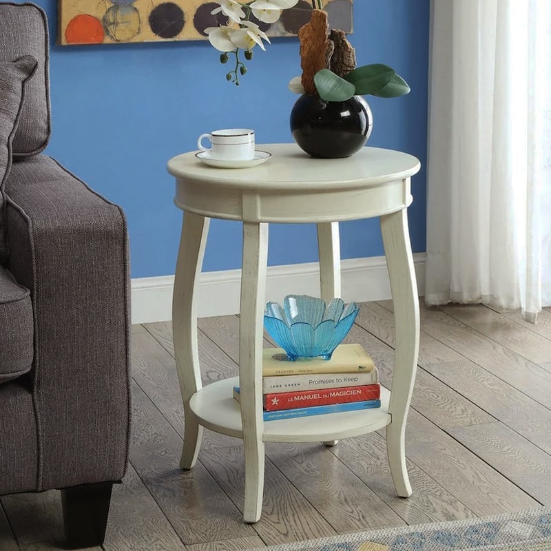 Round Wooden Accent Table with 1 Shelf