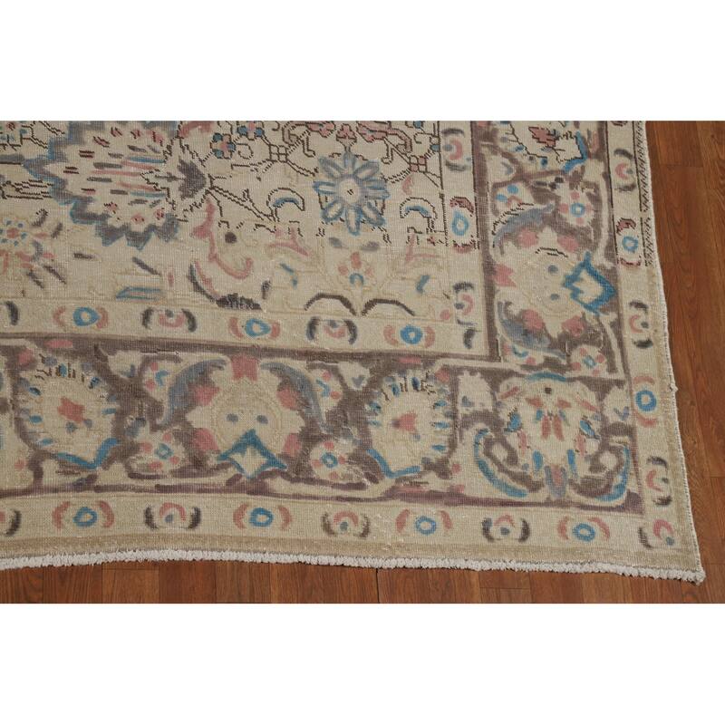 Floral Tabriz Persian Area Rug Distressed Handmade Wool Carpet - 8'8"x 11'5"