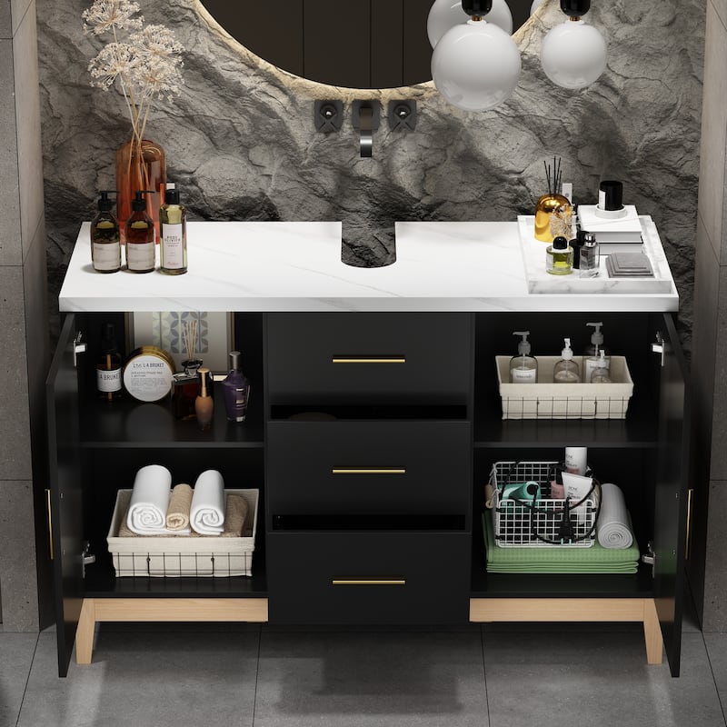 47.2" Stylish & Spacious: Modern Black Bathroom Vanity Set