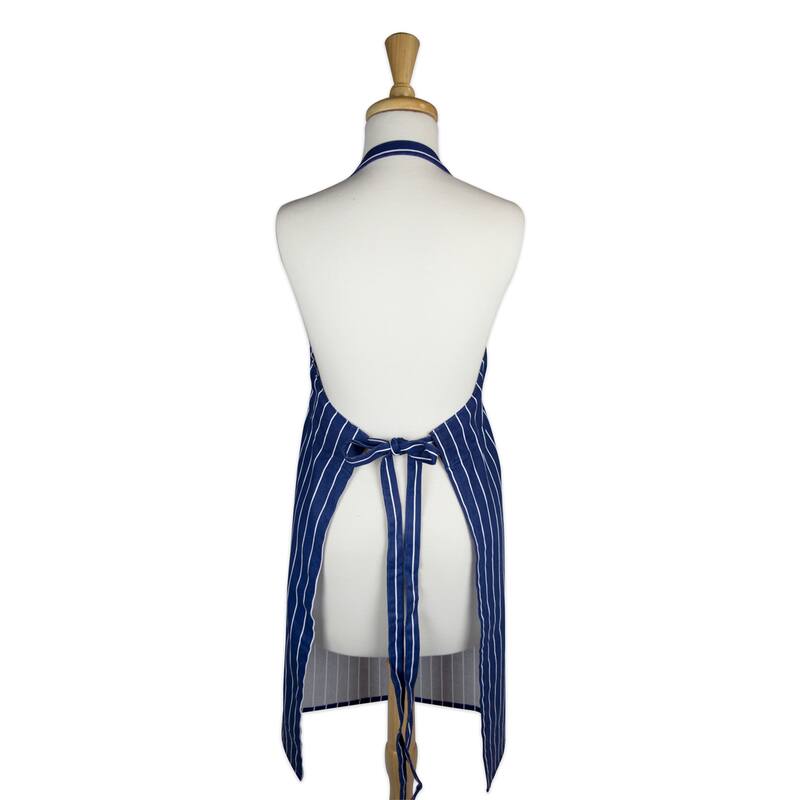 Pinstripe Unisex Cotton Kitchen Chef Apron - 35" - Nautical Blue and White