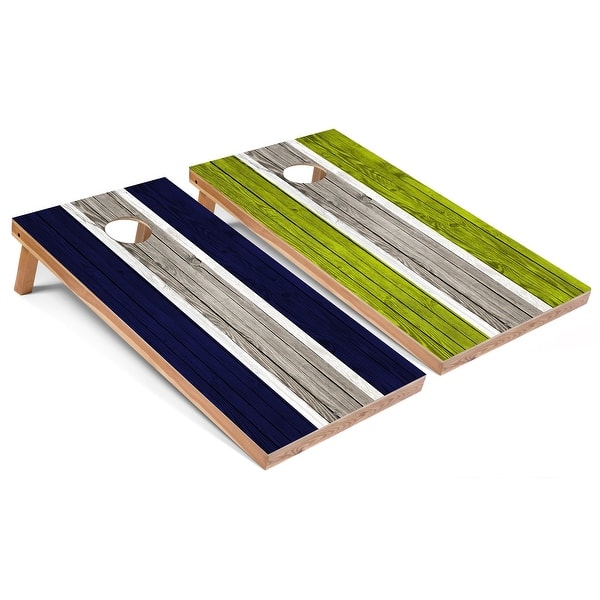 slide 2 of 6, Solid Wood Cornhole Boards - Navy and Lime Stripes Design Premium 2x4 (24" x 48") - Include ALL Accessories