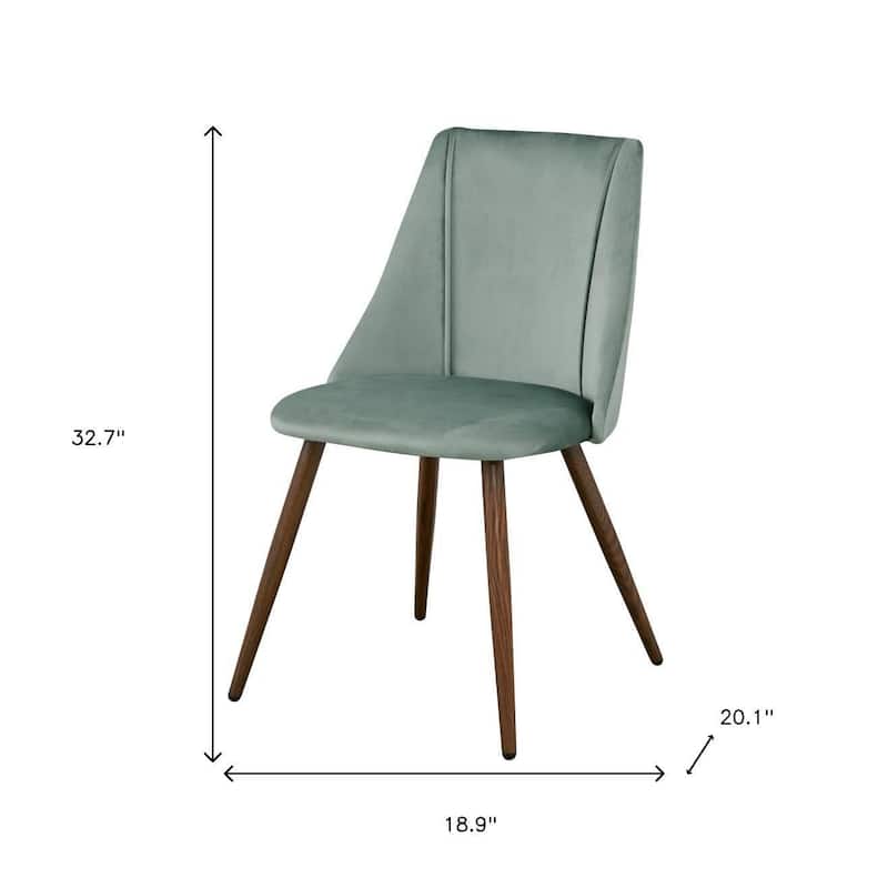 HomeRoots Set of Two Sage and Brown Upholstered Velvet Dining Side Chairs - 18.90 in. x 32.70 in. x 20.10 in.