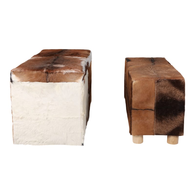 Leather Ottomans Footrests Finish Boho Style (Set of 2) - 21" Ivory