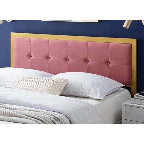 Panama Modern Heather Pink Velvet Button Tufted Upholstered Queen Size Metal Headboard