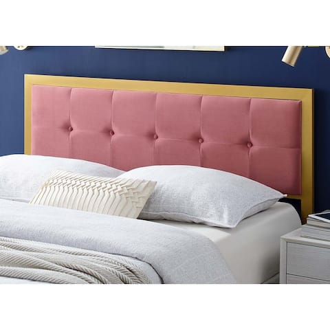 Panama Modern Heather Pink Velvet Button Tufted Upholstered Twin Size Metal Headboard