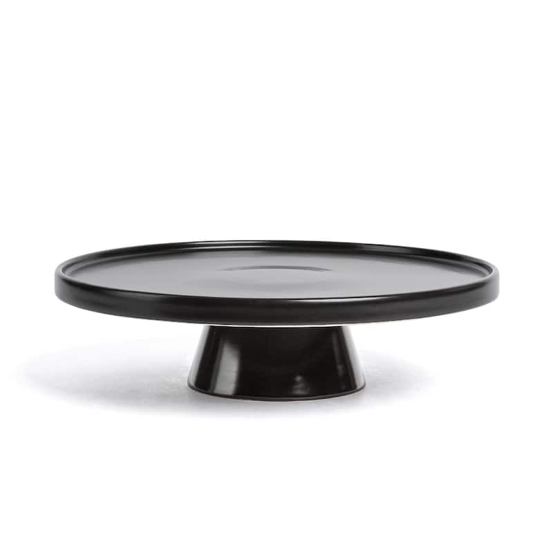 over&back Semi-Matte Stoneware Round Cake Stand - Black