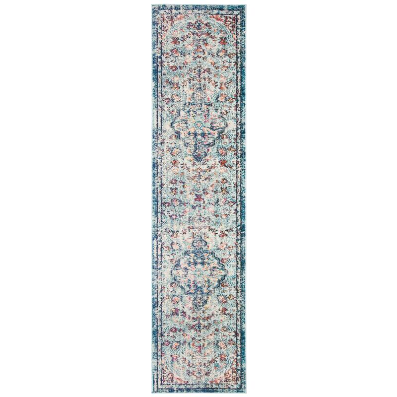 SAFAVIEH Madison Sabire Boho Medallion Distressed Rug - 2' x 8' Runner - Navy/Light Blue - Runner