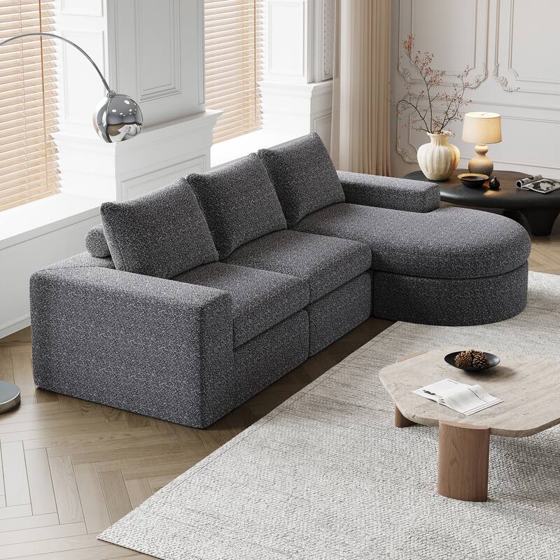 99-Inch Chenille Cloud Curved Sectional Sofa with Chaise, L-Shaped Modern Boneless Couch with Deep Seats,Sectional Sofa