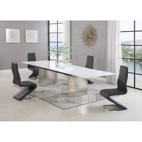 Somette Monica Gloss White 5-Piece Dining Set with Black Chairs