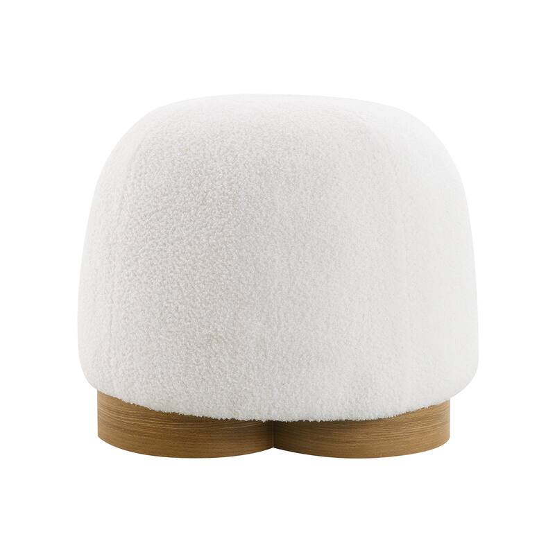 Round Soft Teddy Fabric Upholstered Ottoman, Footstool with Soft Padded Seat, Fully Assembled Modern Sofa Couch Footrest