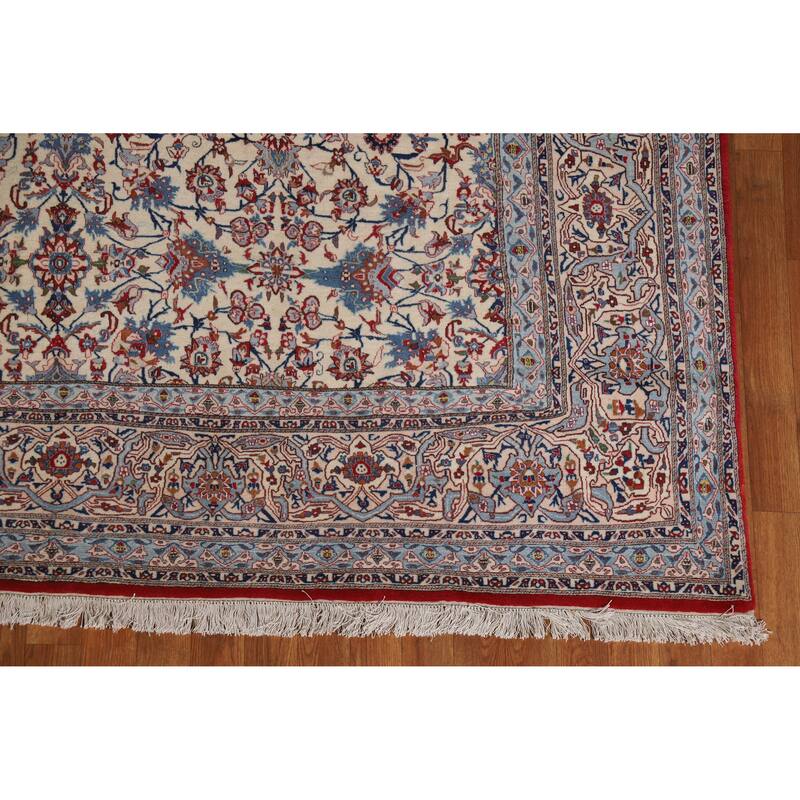 Hand Knotted Oriental 100% Wool Carpet Traditional All-Over Beige & Ivories Nain Area Rug - 11' 1'' X 7' 4''