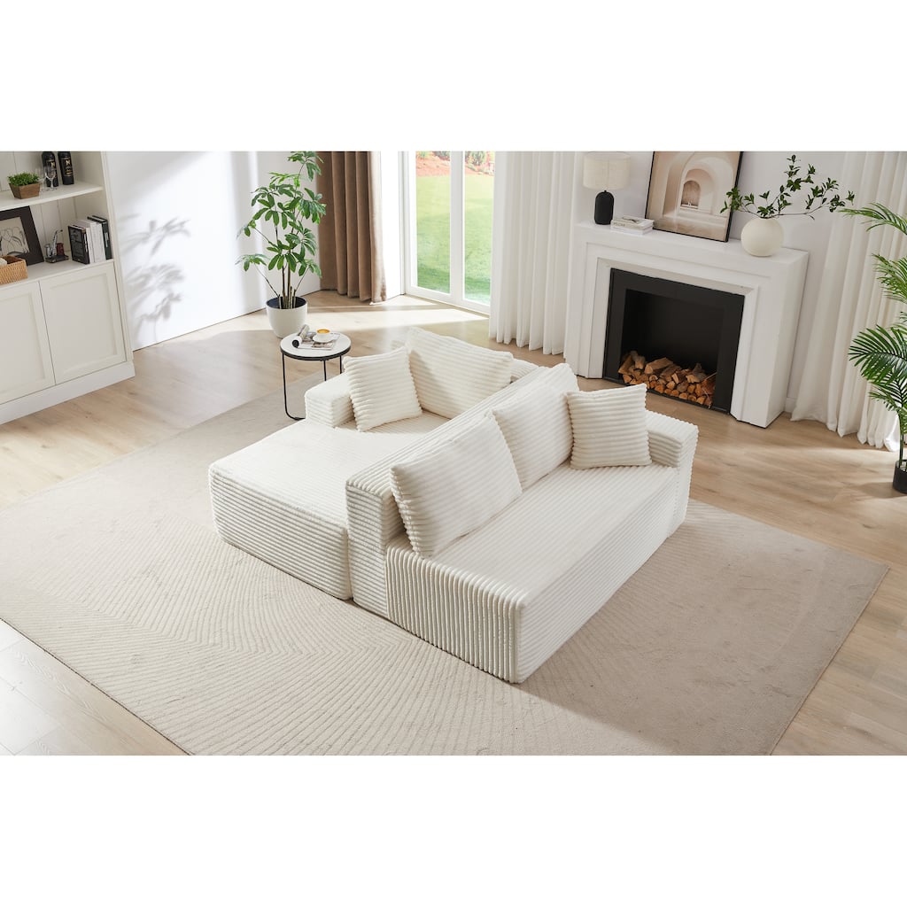 L-shaped Corduroy Cloud Sectional Sofa with Chaise and Deep Seat