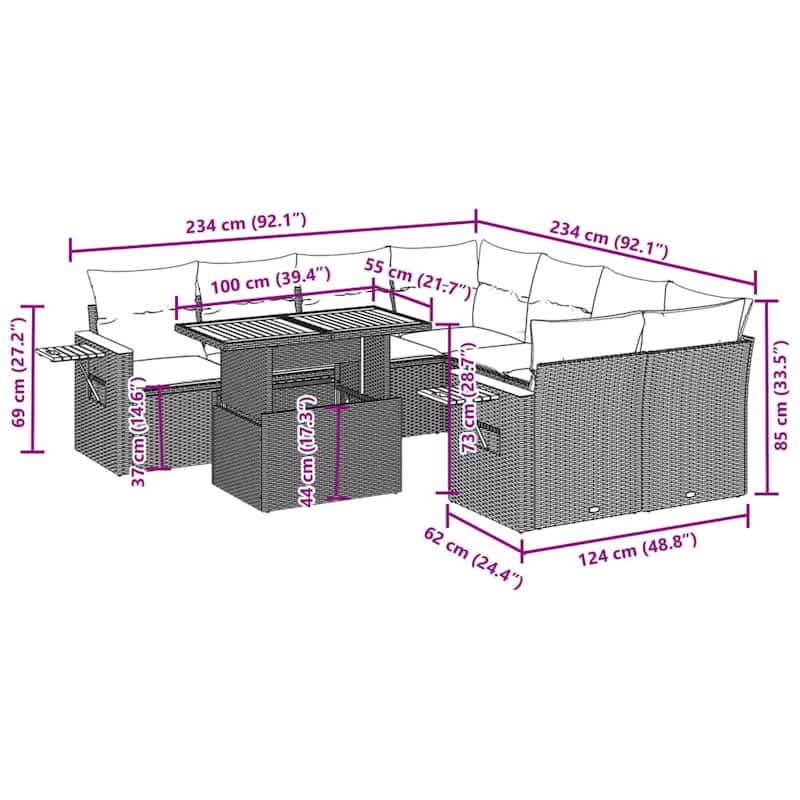 vidaXL Garden Sofa Set Gray - 21.7 x 39.4 x 28.7