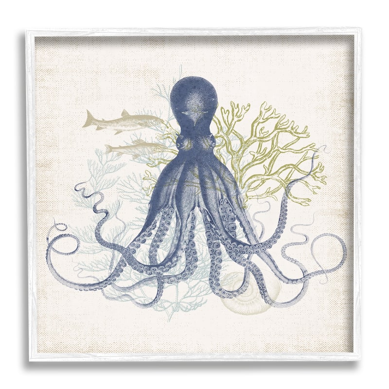 Stupell Octopus Tentacles Layered Fish & Ocean Botanicals Framed Wall Art, Design by Victoria Barnes - 17 x 17 - White
