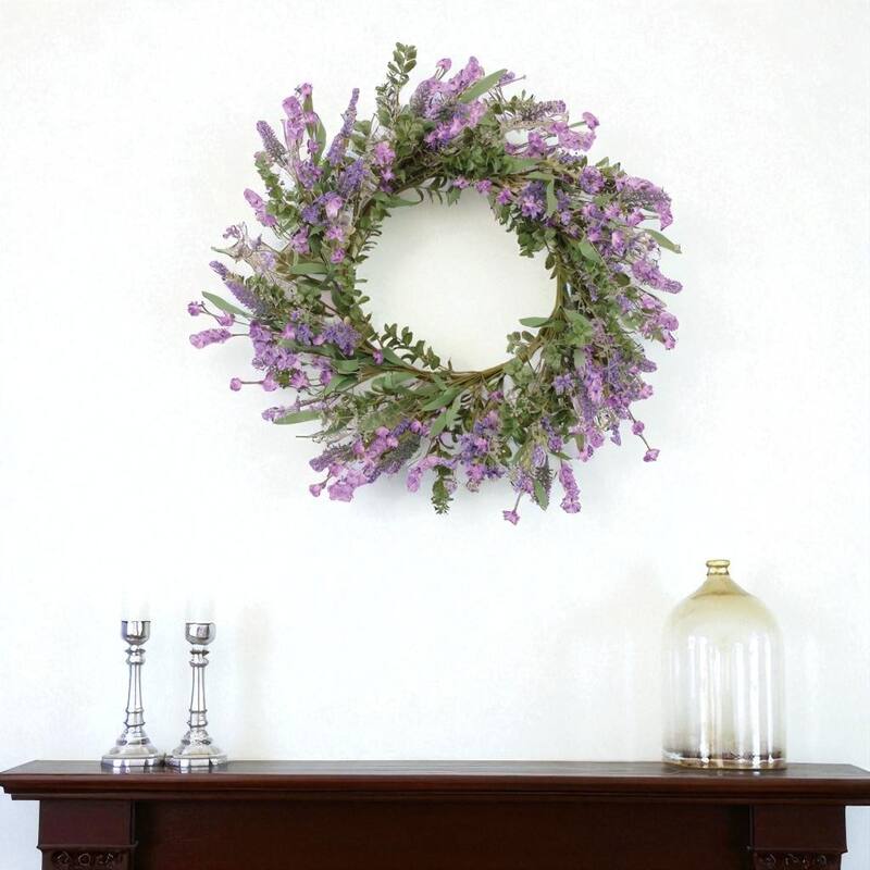 HomeRoots 21" Purple And Green Mixed Assortment Artificial Wreath - Green/Purple - 21.25 in. x 21.25 in. x 5.30 in.